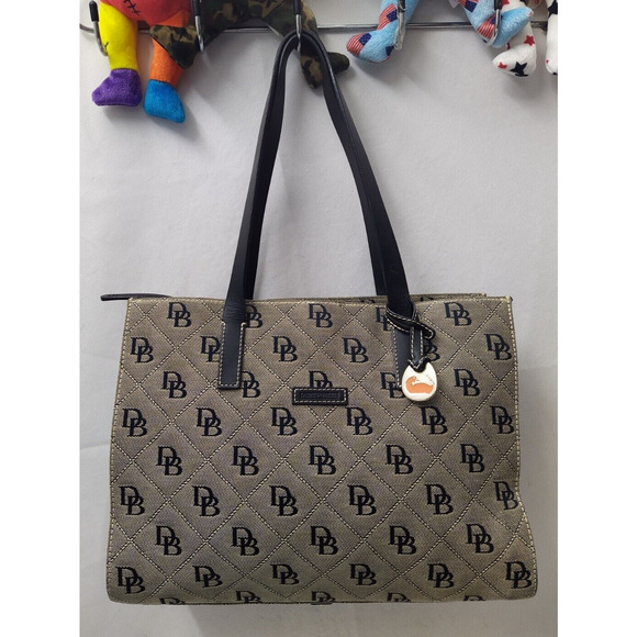 Dooney & Bourke Black Canvas DB Printed Double Handle Tote Bag - Picture 7 of 16